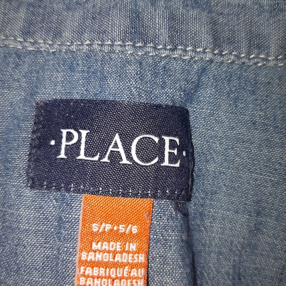 Place Boy Button Down Shirt Size S 5/6 bleu 100%co - Picture 5 of 6